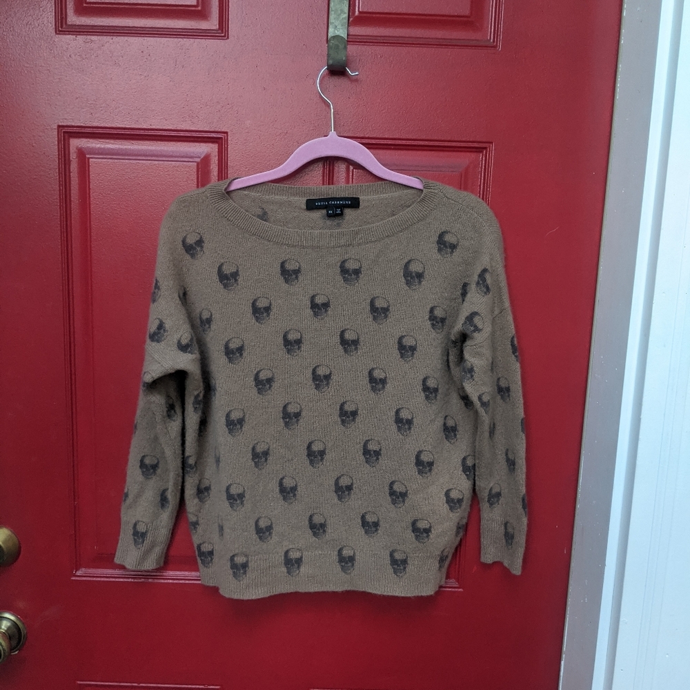 Skull Cashmere Brown Sweater with Black Skull Pattern